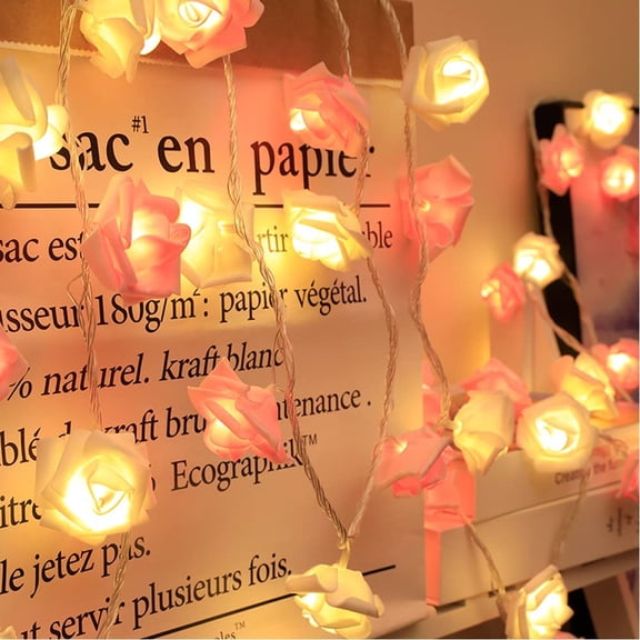 LED Rose Flower String Lights,3M 20LED Battery Operated String Romantic Flower Rose Fairy Light Lamp Outdoor for Valentine's Day,Wedding,Room,Garden,Christmass,Patio,Festival Party Decor (Pink)