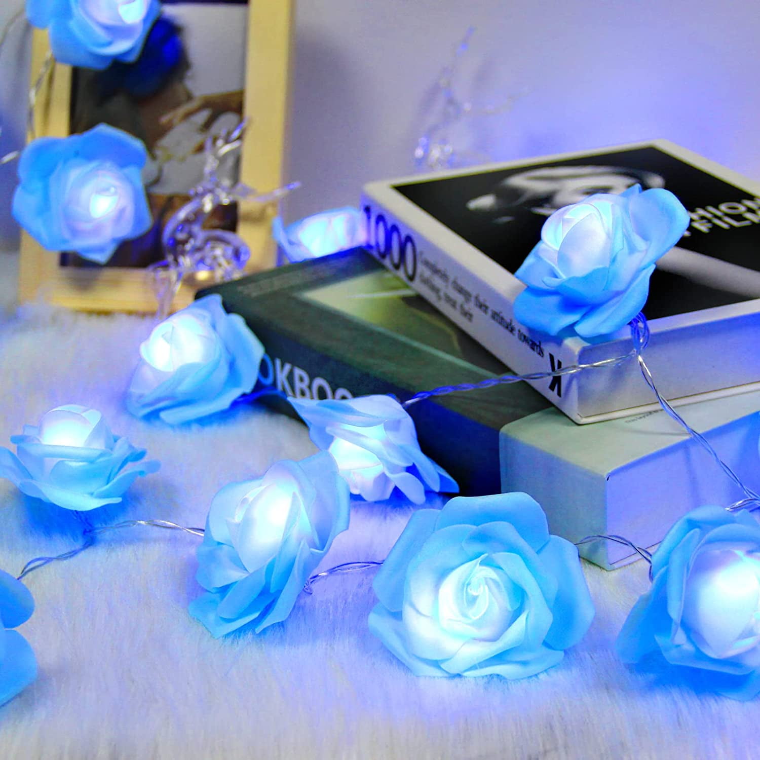 blue flower fairy lights