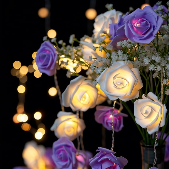 LED Rose Flower String Lights Battery Operated for Wedding Home Party Birthday Festival Indoor Outdoor Decorations Large Rose Flower(9.84ft 20LED Pink Rose)