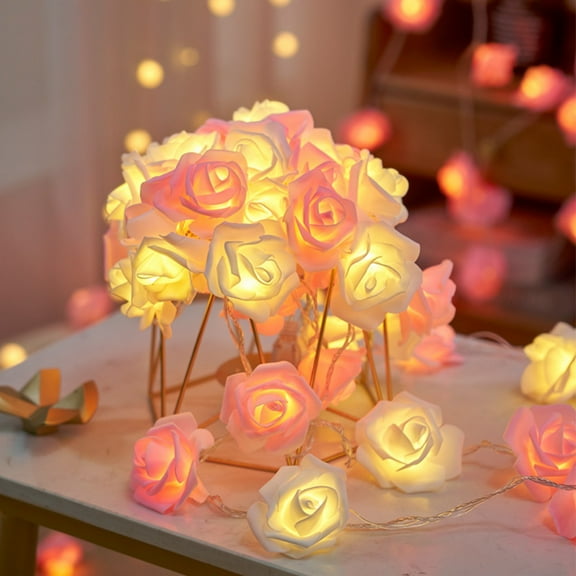 LED Rose Flower String Lights for Birthday Wedding Party Festival Valentine's Day Home Decor(3.2ft 10LED Warm Lights)-Battery Operated