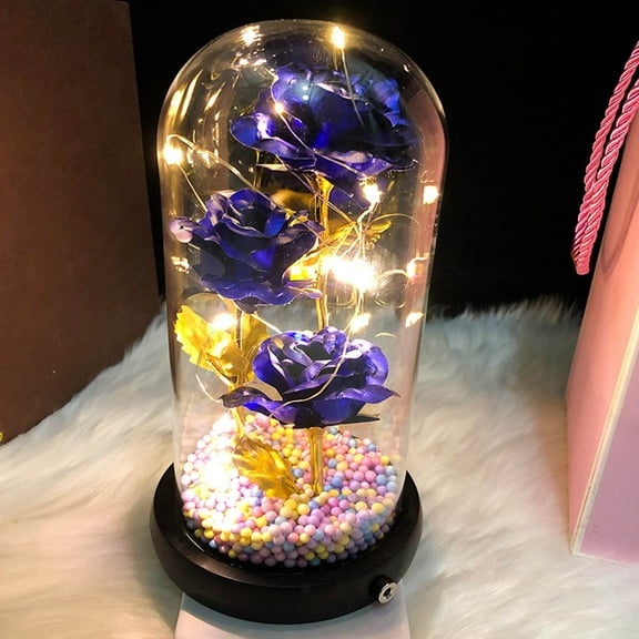 LED Rose Light, Romantic Flower Decoration, Valentine’s Day Birthday Gift with Glass Cover, Gold Foil Simulated Silk Rose, Battery Operated, 22.5 x 11 x 9 cm Ornament