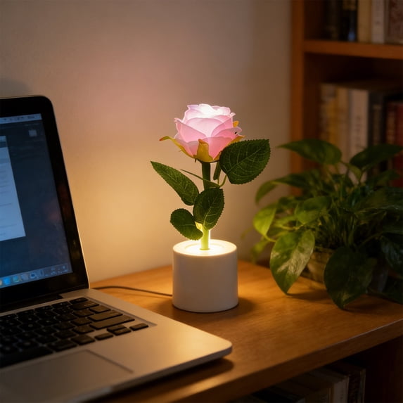LED Rose Night Light – Flower Lamp with Blooming Effect, Romantic Pink Flower Table Lamp for Bedrooms, Valentine’s Day Gift & Home Decor
