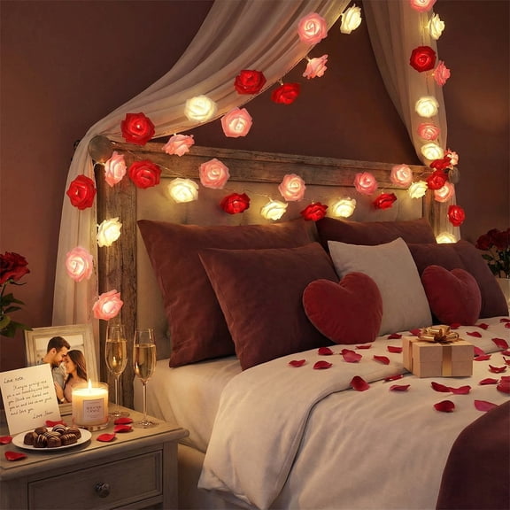 LED Rose String Lights, Floral Fairys Lights for Wedding, Photography & Room Decor, 59in Romantic Backdrops Lighting for Hotel, KTV & Special Events