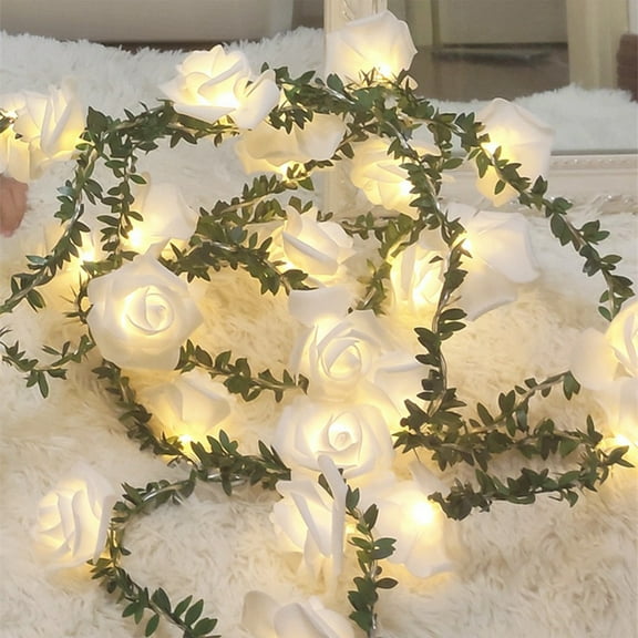 LED Rose String Lights, Gaqring Romantic Warm White Battery Powered LED Lights, 10 Rose Shaped Lanterns Decorative String Lights for Bedroom Wedding Holiday Party