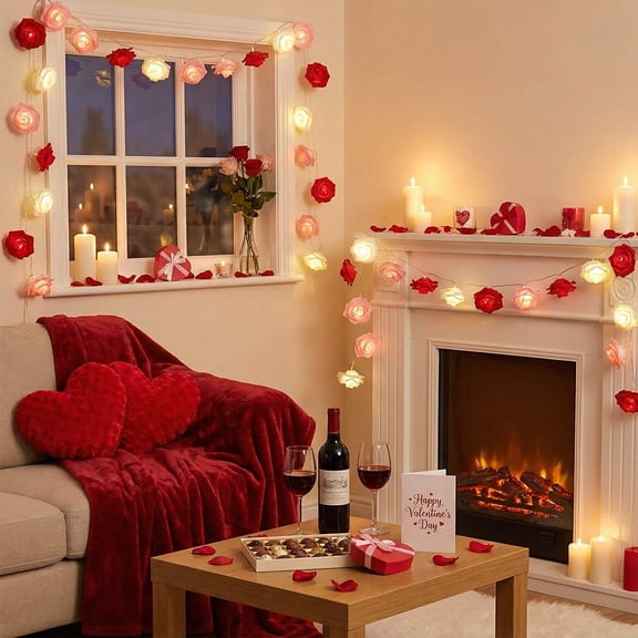 LED Rose String Lights Multicolor 10Ft Romantic Decorative Fairy Lights for Bedroom, Party, Wedding, Hotel, Photography Flexible Plastic, Battery Operated, Easy Setup