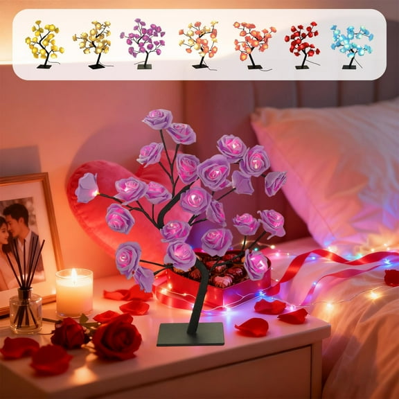LED Rose Tree Light, Romantic Decorative Night Lamp for Valentine's Day, Bedroom & Party Décor, USB Powered 3D Rose Ambient Light for Home Decorations