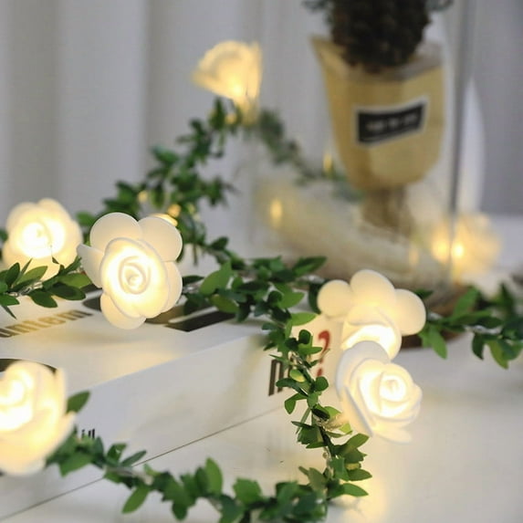 LED Rose Vine Light Garland with Realistic Foliage Battery Operated Festive Light for Indoor Bedroom Wedding Christmas Party Celebration Decor