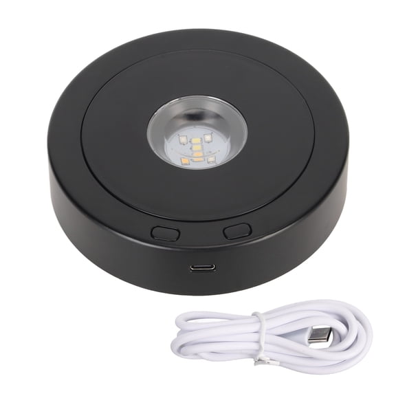 LED Rotating Display Base Black 360 Degrees 80s Circle Battery Or USB Power Turntable Display Stand for Crystals Glass Gseagtia