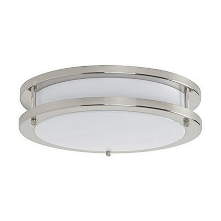F9916-80-1-4K-Sunset Lighting-16 Inch 32W LED Flush Mount   Bright Satin Nickel Finish with White Poly Glass