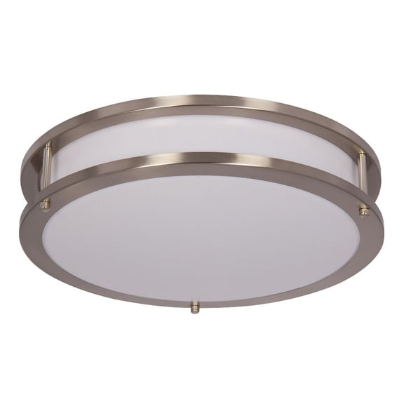F9913-80-1-3K-Sunset Lighting-12 Inch 20W LED Flush Mount   Bright Satin Nickel Finish with White Glass