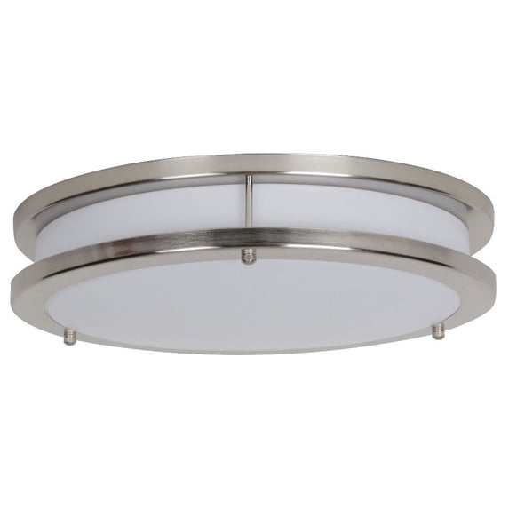 F9915-80-1-4K-Sunset Lighting-14 Inch 26W LED Flush Mount Bright Satin Nickel Finish with Etched