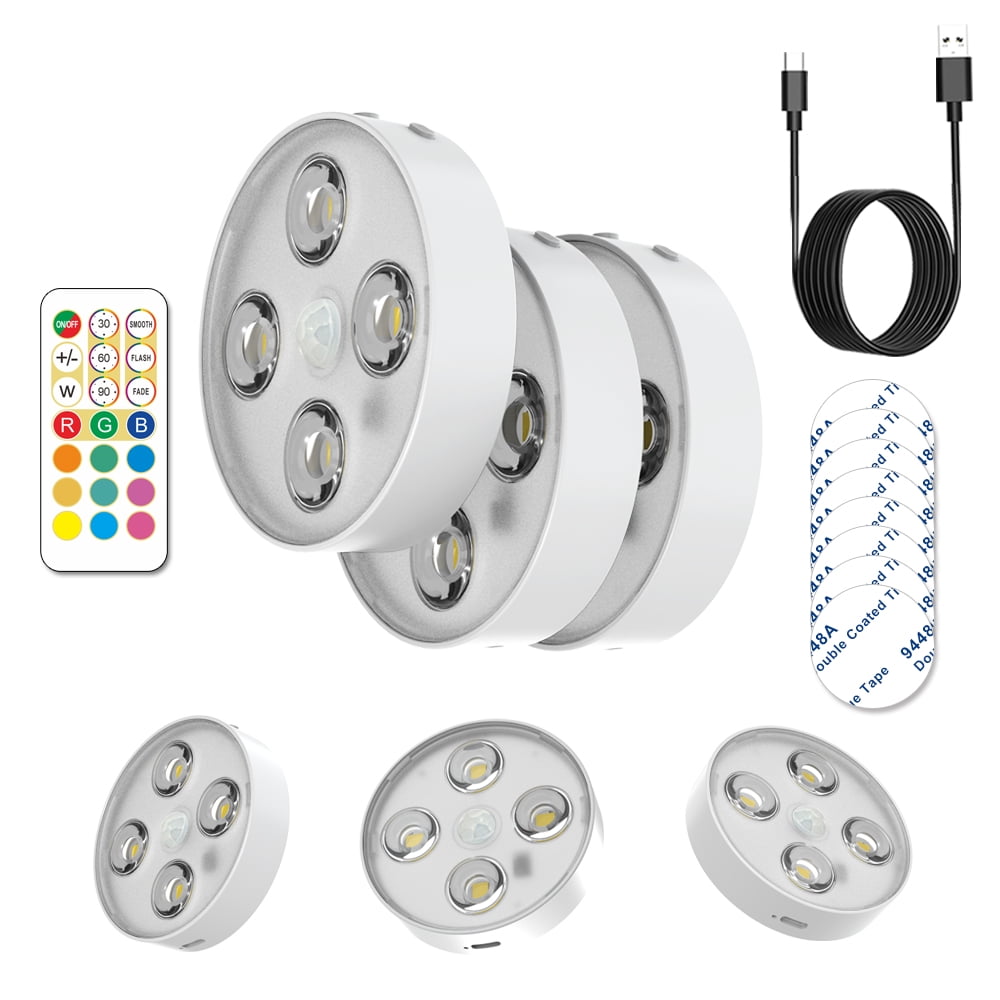 LED Round Night Light, RGB 13 Color Wireless Cabinet Light, With Remote Control, LED Spotlight, Cabinet Light Battery Powered, Suitable For Closet, Bedroom Wall, Cabinet, Walkway 6Pcs