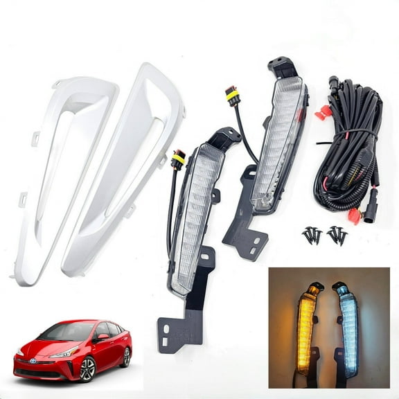 LED Running Light DRL For Toyota Prius 2019-2022 with Silver Bezel Wires Amber Signal