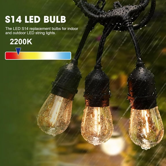 LED S14 Replacement Light Bulbs for Outdoor String Lights, 1W Shatterproof Edison Light Bulbs for Outside Patio Garden, E26 Standard Base, Dimmable, 2200K Warm White, 15 Pack