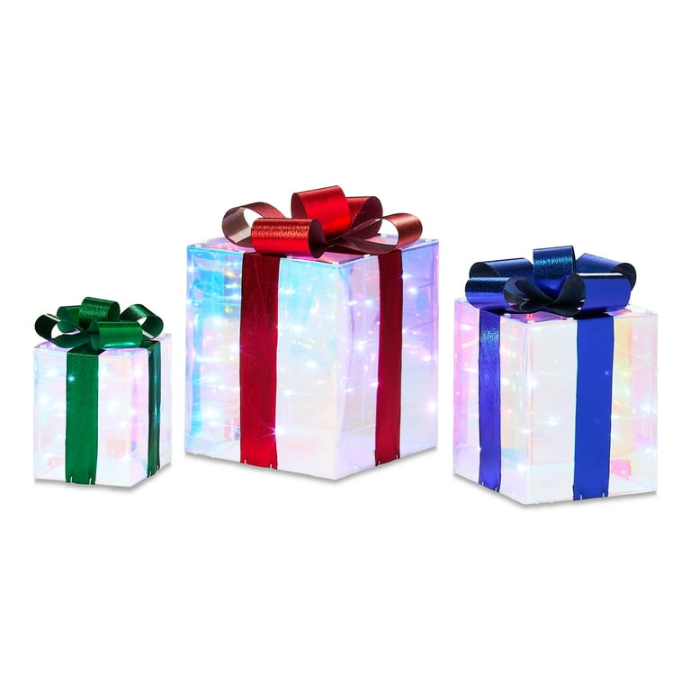 Indoor/Outdoor Light-Up Prismatic Gift Boxes Christmas Decoration
