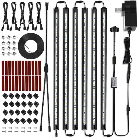 LED Safe Light Kit. Human Motion Sensor Activated. 6 Slim LED Light Bars. Linkable Extendable Plug-in for Gun Safe, Locker, Closet, Showcase, in-Cabinet Under Counter Pantry. Daylight 5000K