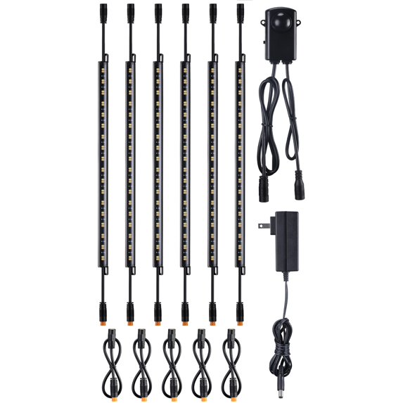 LED Safe Lighting Kit, (6) 12 Inch Linkable Light Bars + Motion Sensor, for Under Cabinet, Gun Safe, Locker, Closet, Under Counter, Shelf, Showcase, 3000K/4000K/5000K Selectable