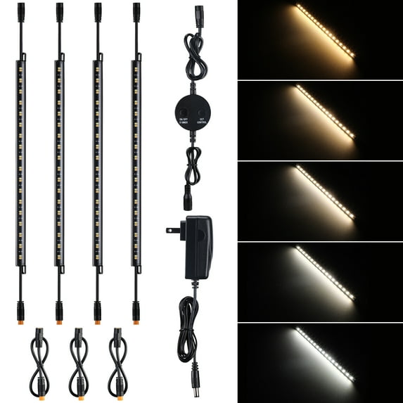 LED Safe Lighting Kit for Under Cabinet, Gun Safe, Shelf, Showcas, (4) 12 Inch Linkable Light Bars + Rocker Switch + UL Adapter, 3000K/3500K/4000K/4500K/5000K Selectable, Pack of 4