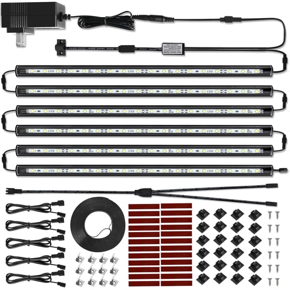 LED Safe Lighting Kit. Door Control Activated. 6 count Slim 12 inch Light Bars. Linkable Extendable Plug-in for  Safe, Closet, , in-Cabinet Under Counter Pantry. Daylight 5000K