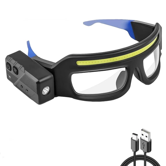 LED Safety Glasses With Dual Beam & Motion Sensor. USB-C, Clip-on Design For Hands-free Fishing, Running, Repair