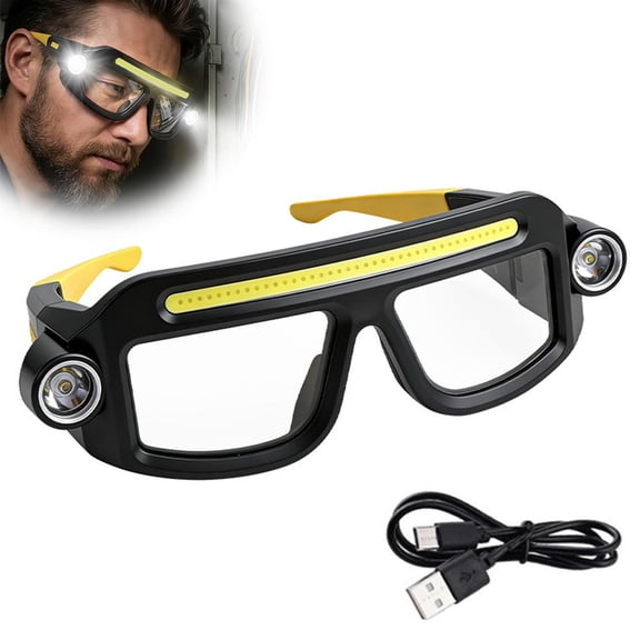 LED Safety Glasses with Lights, USB Rechargeable Work Headlamp for Outdoor