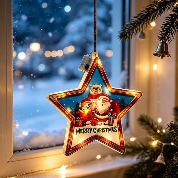LED Santa Christmas Ornament,Glowing Hanging Decor with Steady Slow Fast Flash Modes for Christmas Tree Window Mantel Holiday Display,7x6 in