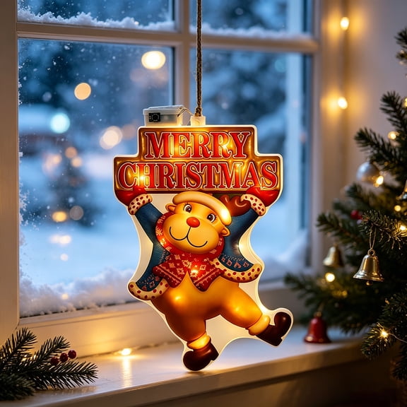 LED Santa Christmas Ornament,Glowing Hanging Decor with Steady Slow Fast Flash Modes for Christmas Tree Window Mantel Holiday Display,7x6 in
