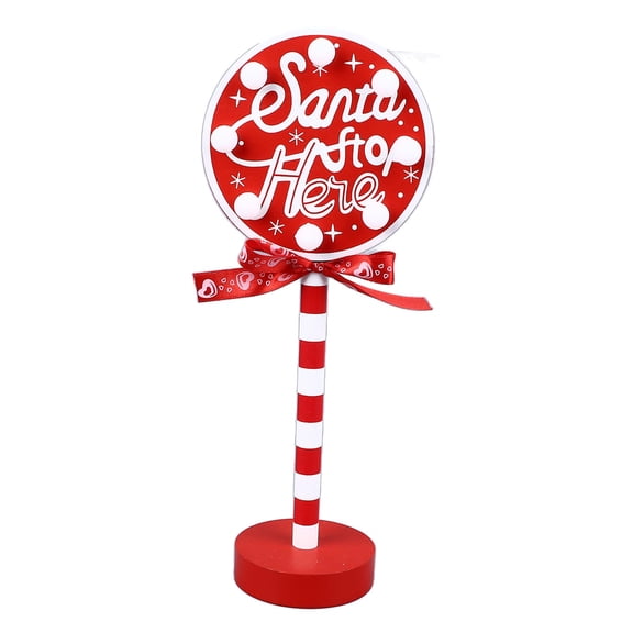 LED Santa Stop Here Tabletop Decor, Rustic Wood  Metal Christmas Sign For Holiday Cheer