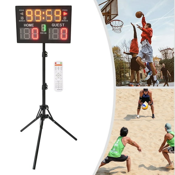 LED Scoreboard with Remote and TripodPortable Electronic Digital Scoreboard 0-199 Points, 5 Level Brightness, 3 Color Display for Cornhole Basketball Volleyball Ping PongWall Mount or Freestanding