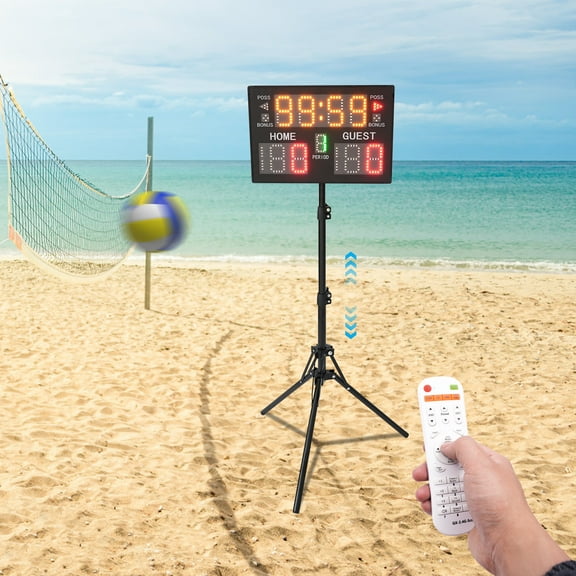 LED Scoreboard with Remote Control, Adjustable Tripod, and Multiple Mounting Options Perfect for Basketball, Ping Pong, Volleyball & More
