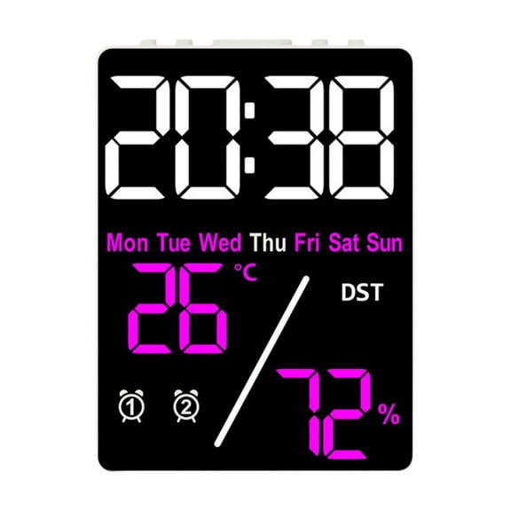 LED Screen Clock Multifunctional Digital Clock Display Date Week Temperature Humidity Daylight Saving Times Adjustable Brightness Two Alarm Settings