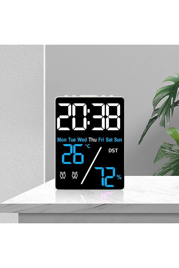 LED Screen Concise Digital Clock, Multifunctional Electronic Alarm Clock with Date Week Temperature Humidity Display, Adjustable Brightness and Two Alarm Settings for Home Office