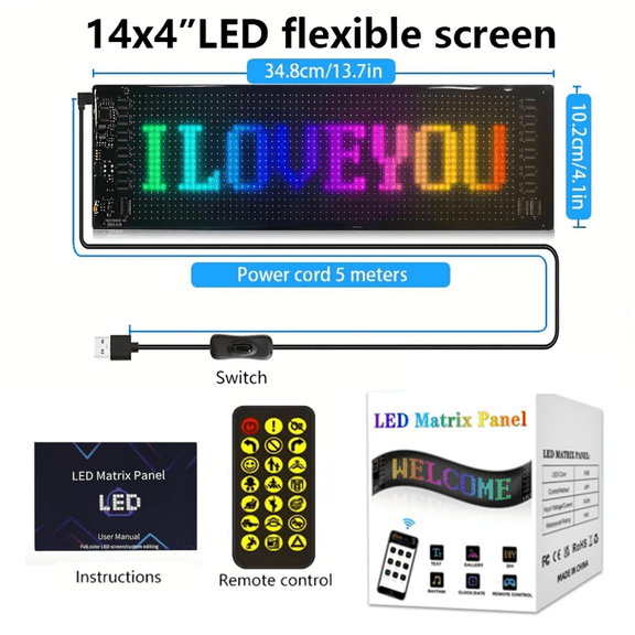 LED Scrolling Party Sign- APP Programmable Light Panel With Animated Text, USB Powered Smart LED Display Board For Christmas, New Year, Birthday & Bar Decorations