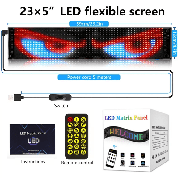 LED Scrolling Party Sign- APP Programmable Light Panel With Animated Text, USB Powered Smart LED Display Board For Christmas, New Year, Birthday & Bar Decorations