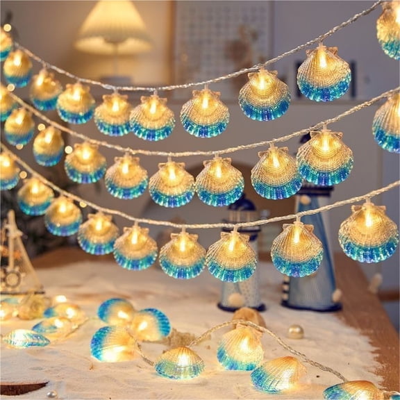 LED Seashell String Lights 20 Pack Warm White Outdoor Waterproof Patio Decor - BLUE_1.5M-10LIGHT-USB