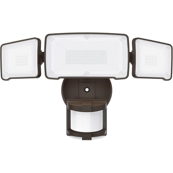 LED Security Light Motion Sensor Light Outdoor, 38W 4200LM Motion Security Light, 5500K, IP65 Waterproof, 3 Head Motion Detected Flood Light for Garage, Yard, Porch (Brown)