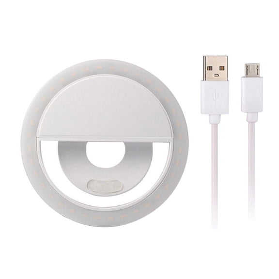 LED Selfie Fill Light, 3-Level Dimmable Rechargeable, White Clip-on Design with USB Charging Cable, for Phone Vlogging Live Streaming Portrait Photography Content Creation
