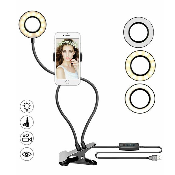 LED Selfie Ring Light with Cell Phone Holder Stand for Makeup Stream Live Lamp