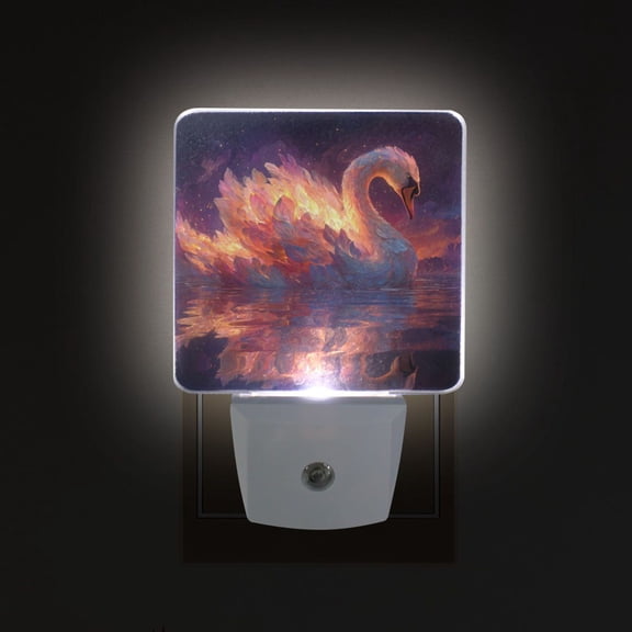 LED Sensor Night Light Auto On/Off Dusk to Dawn Lamp for Bedroom Hallway A Beautiful Swan 2 Pack