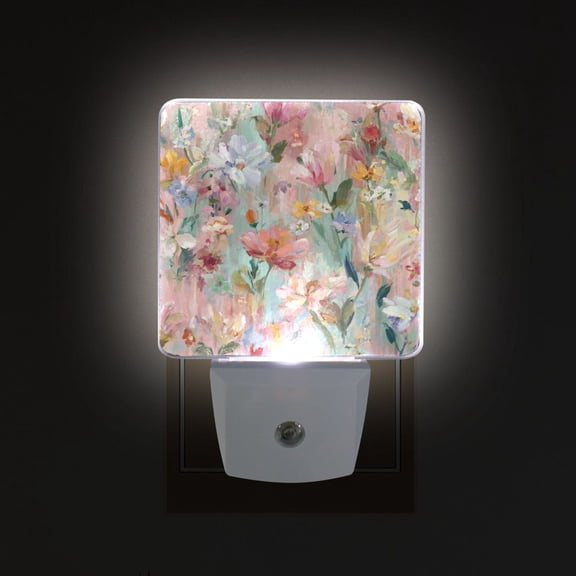 LED Sensor Night Light Auto On/Off Dusk to Dawn Lamp for Bedroom Hallway Abstract Pink Floral Pattern 2 Pack