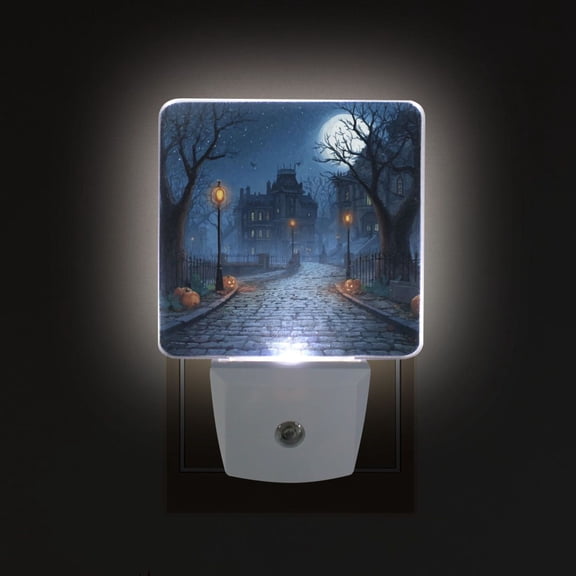 LED Sensor Night Light Auto On/Off Dusk to Dawn Lamp for Bedroom Hallway Ancient Haunted House in The Moonlight 2 Pack