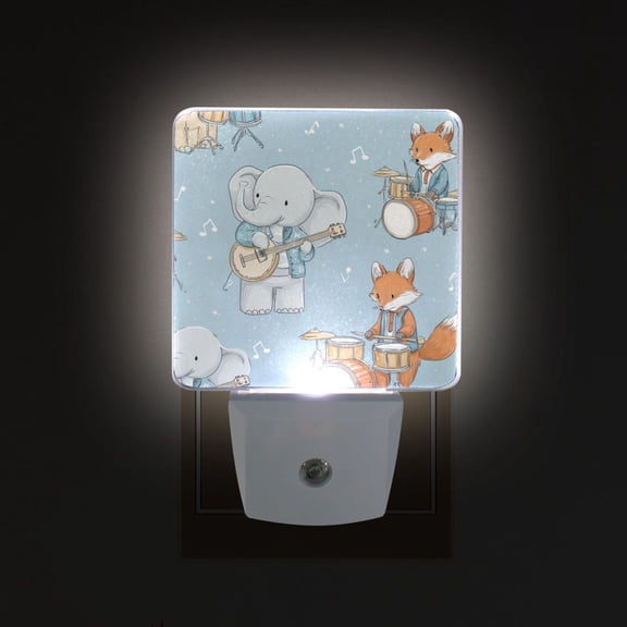 LED Sensor Night Light Auto On/Off Dusk to Dawn Lamp for Bedroom Hallway Animals Playing Musical Instruments 2 Pack