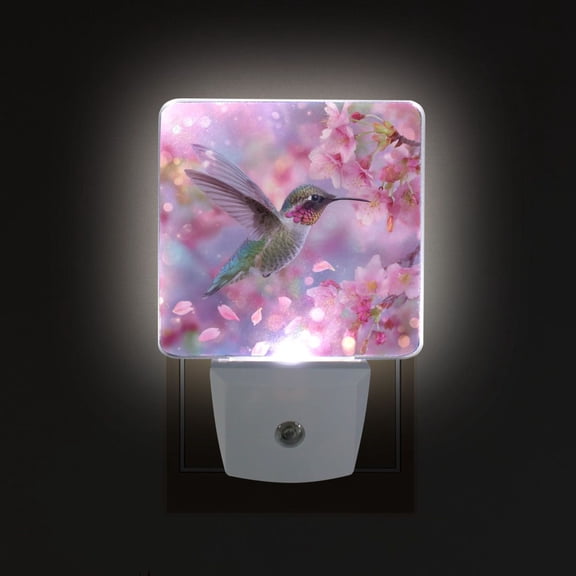 LED Sensor Night Light Auto On/Off Dusk to Dawn Lamp for Bedroom Hallway Beautiful Pink Hummingbird 2 Pack