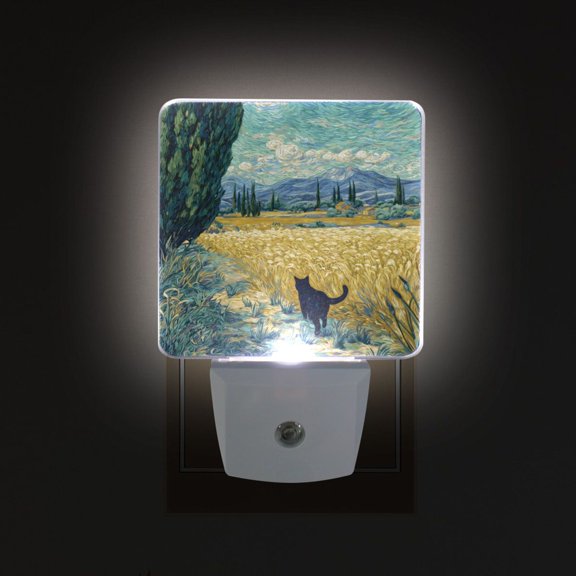 LED Sensor Night Light Auto On/Off Dusk to Dawn Lamp for Bedroom Hallway Black Cat Walking Fields 2 Pack