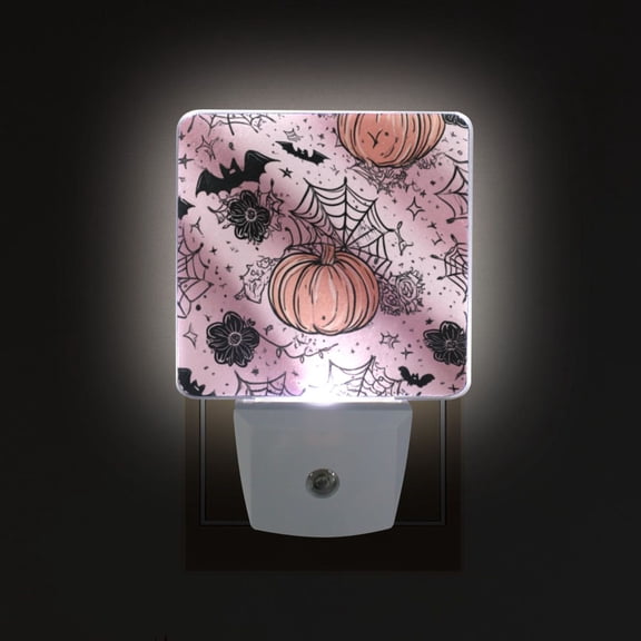 LED Sensor Night Light Auto On/Off Dusk to Dawn Lamp for Bedroom Hallway Black Flowers and Spider Web 2 Pack