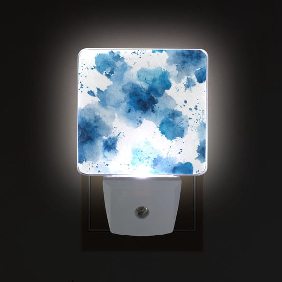 LED Sensor Night Light Auto On/Off Dusk to Dawn Lamp for Bedroom Hallway Blue Ink Pattern 2 Pack