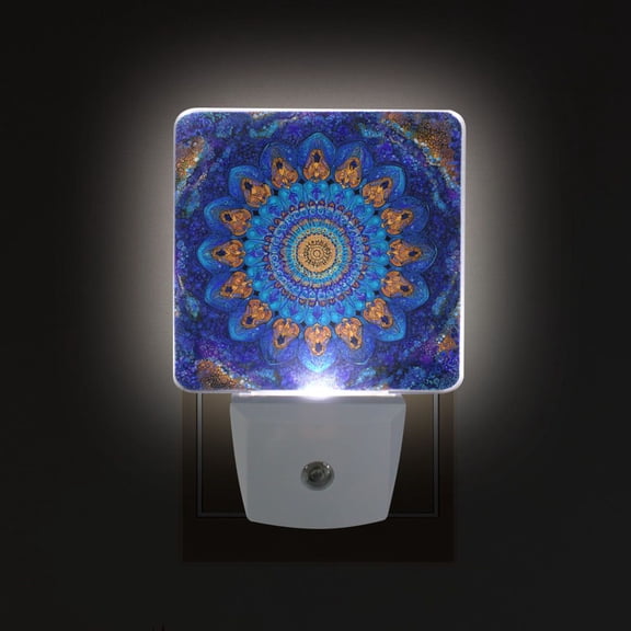 LED Sensor Night Light Auto On/Off Dusk to Dawn Lamp for Bedroom Hallway Blue Kaleidoscopic Pattern 2 Pack