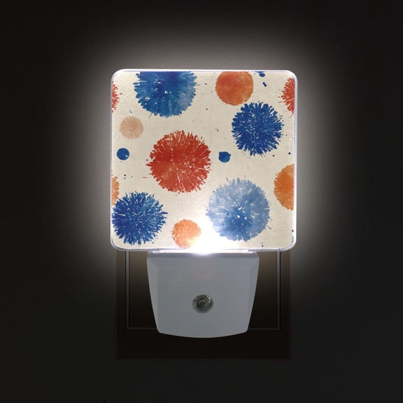 LED Sensor Night Light Auto On/Off Dusk to Dawn Lamp for Bedroom Hallway Blue Splashes Artistic Pattern 2 Pack