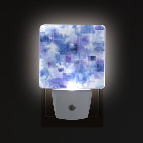LED Sensor Night Light Auto On/Off Dusk to Dawn Lamp for Bedroom Hallway Blue Squares and Shapes 2 Pack