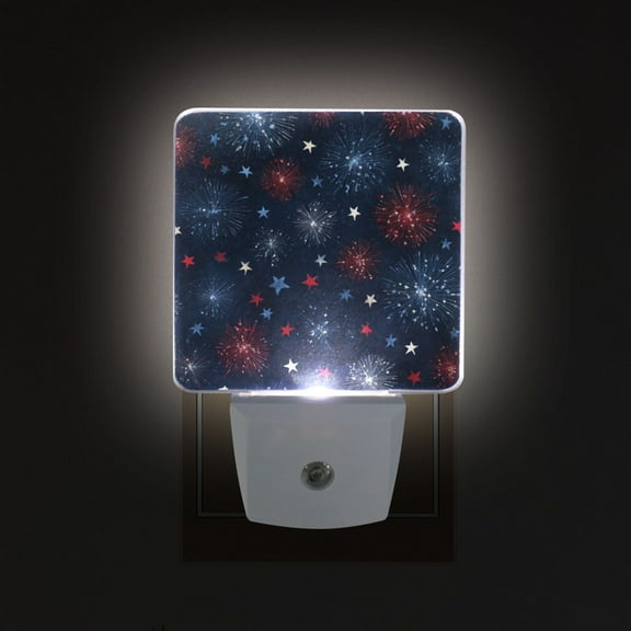 LED Sensor Night Light Auto On/Off Dusk to Dawn Lamp for Bedroom Hallway Blue Stars with Fireworks 2 Pack